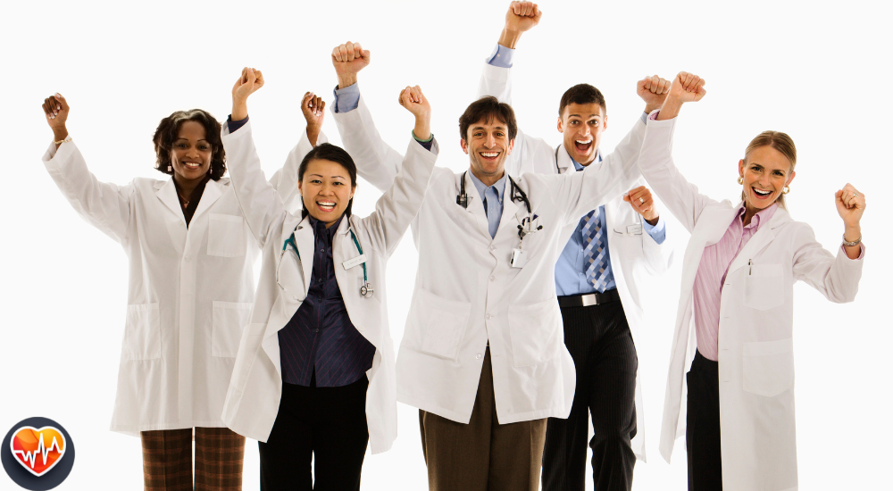 Doctors are cheering together